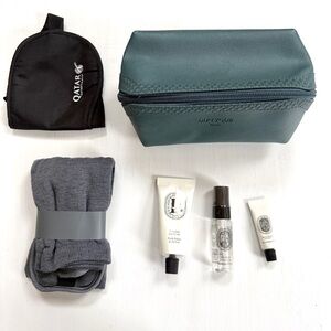 New Diptyque Paris teal green cosmetics case for Qatar Airways Business Class